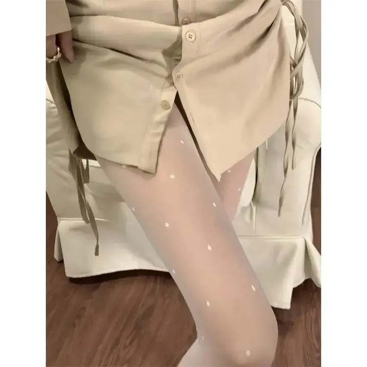 黑色波点丝袜外穿连脚打底袜女2024秋季新款韩系辣妹薄款美腿袜子