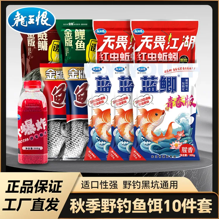龙王恨秋季野钓鱼饵料野战蓝鲫香腥通杀钓饵套装10件