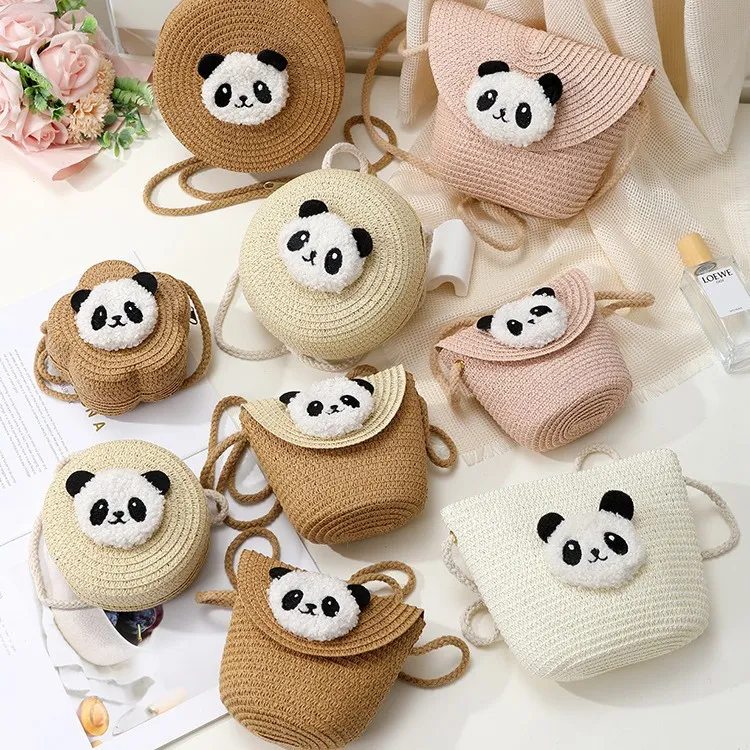 小熊猫草包编织包2025新款夏季沙滩草编包女迷你可爱手机斜挎小包