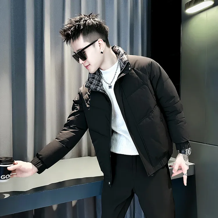 棉服男款冬季2025新款格子拼接立领棉衣外套痞帅休闲服保暖棉袄子
