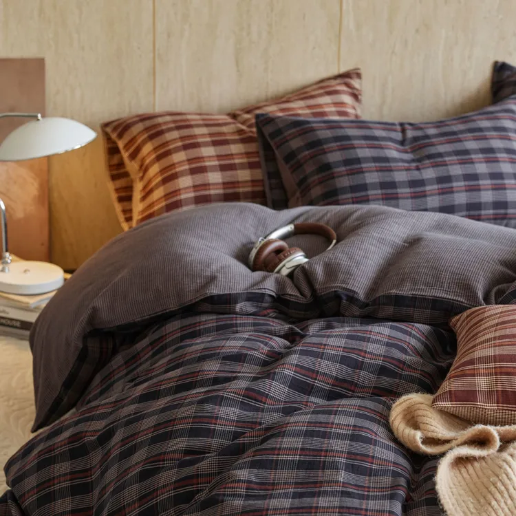 探迹空间/vintage设计师定制秋风四件套秋冬全棉亲肤格纹复古原创