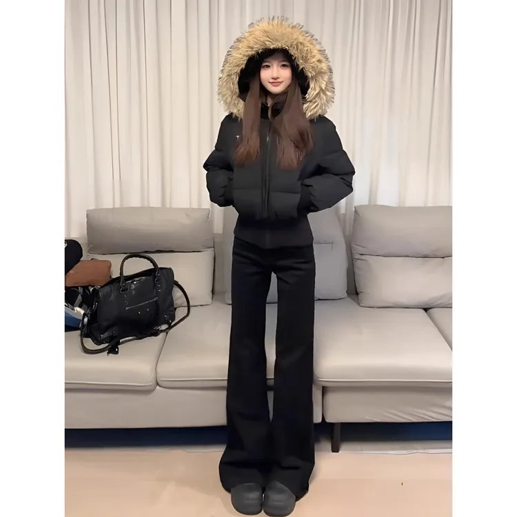 美式复古黑色毛领派克服保暖显瘦收腰棉衣棉服女款2025年新款冬季