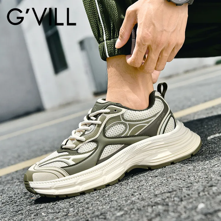 G'VILL/贵之步夏季新款透气网面休闲鞋子男士厚底老爹鞋时尚男鞋
