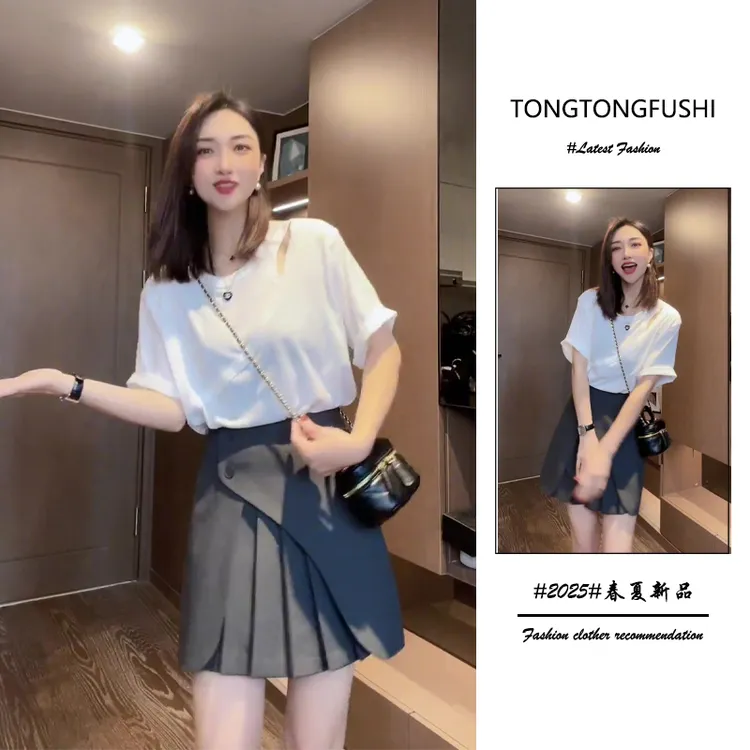 夏季2025新款一整套女装韩系穿搭慵懒风宽松显瘦上衣半身裙两件套