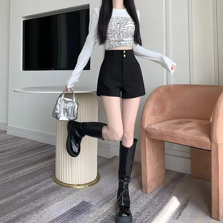 2025新款高腰热裤女短裤显高显瘦百搭四季黑色修身辣妹时尚休闲
