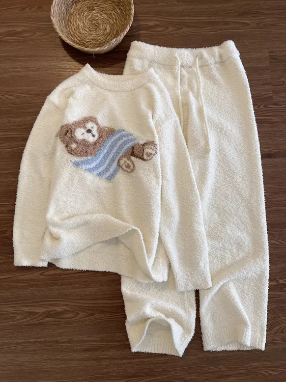 【DMXJ大梦想家】甜美可爱卡通半边绒睡衣女秋冬新款保暖家居服套装