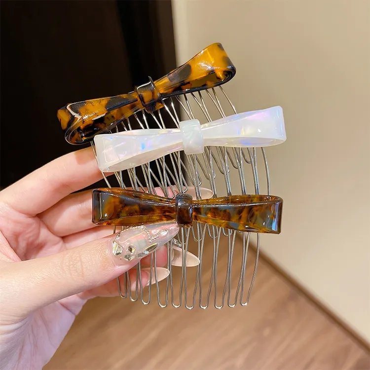 高级感醋酸蝴蝶结倒插梳韩式甜美侧边碎发梳后脑勺固定发卡