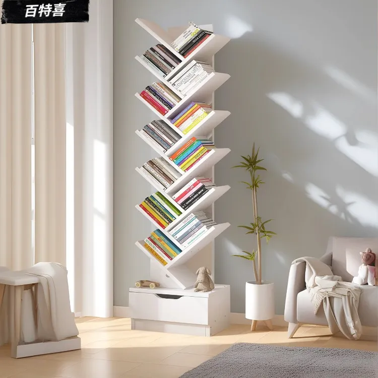 树枝书架落地置物架客厅靠墙转角储物架子学生收纳绘本架多层书柜