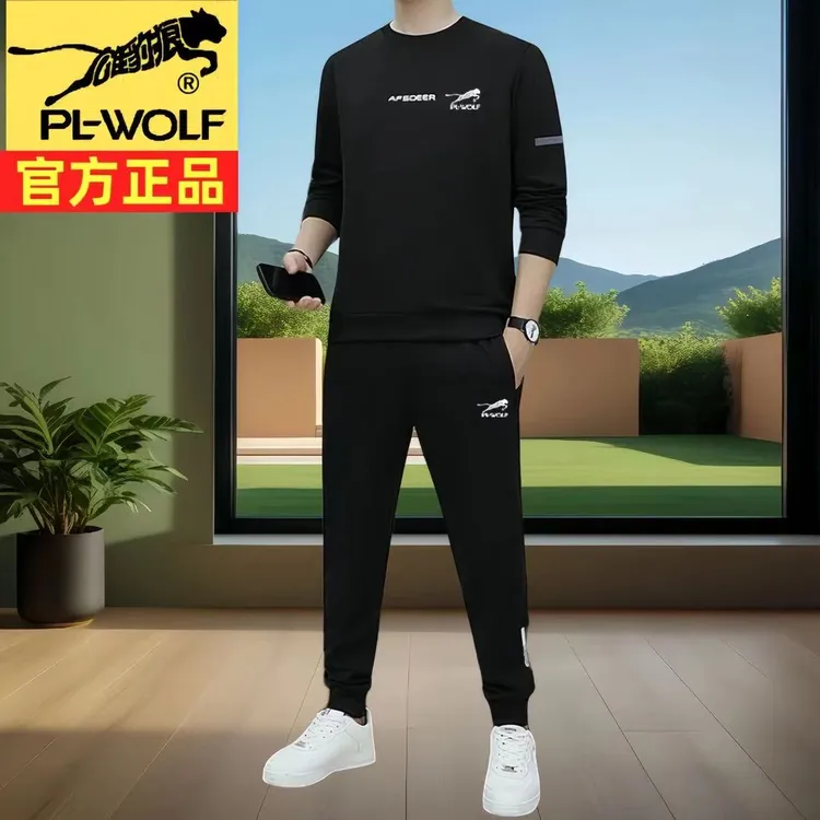 雄豹狼正品男士休闲套装春秋冬季新款长袖长裤时尚潮流圆领运动服
