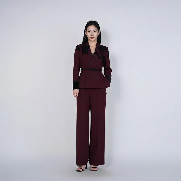 浒城古娘中式刺绣显瘦气质女西服静瑾套装HASS180027+HASS090011