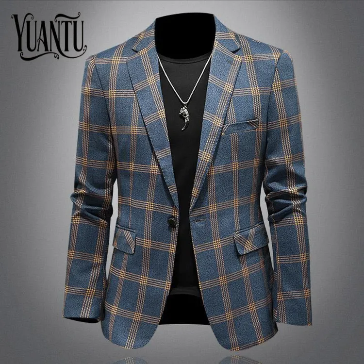 高端轻奢格子秋冬季西服上装千鸟格男士西装休闲小西装修身潮流