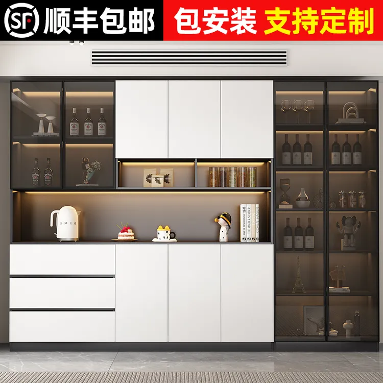 实木餐边柜靠墙一体柜现代简约轻奢客厅茶水酒柜收纳展示柜储物柜
