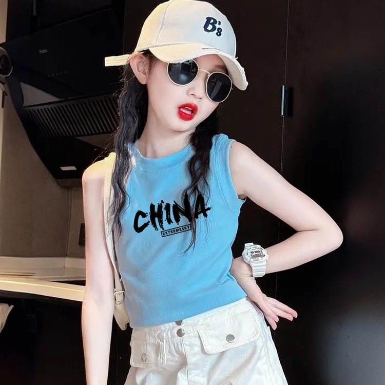 洋气童装女童夏装背心2025新款儿童无袖上衣夏天衣服女孩打底衫潮