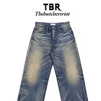 TBR 复古暴风雪花泥染牛王水洗做旧5连扣baggy版型牛仔裤