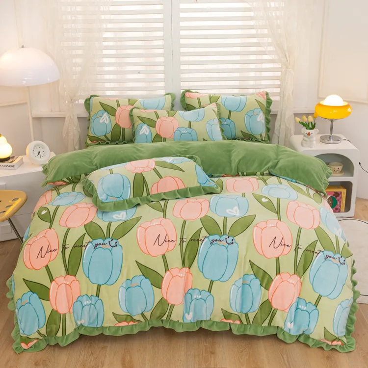 8斤半高端韩版加厚牛奶绒四件套加厚加密不掉毛不掉色家用