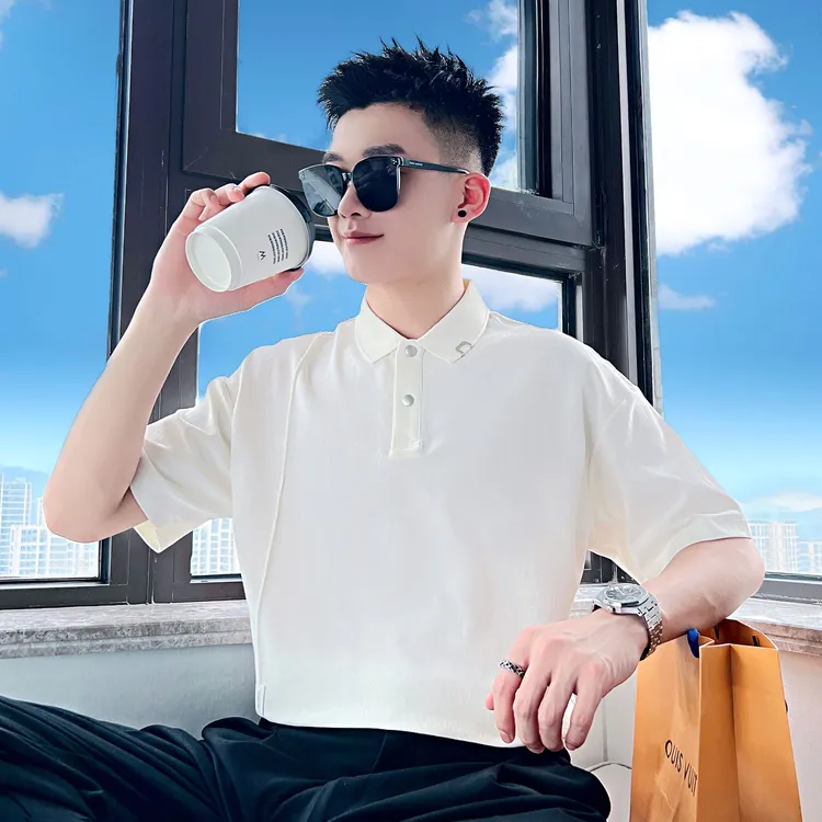 高级感短袖Polo衫男夏季翻领T恤痞帅休闲上衣2025新款白色半袖潮t