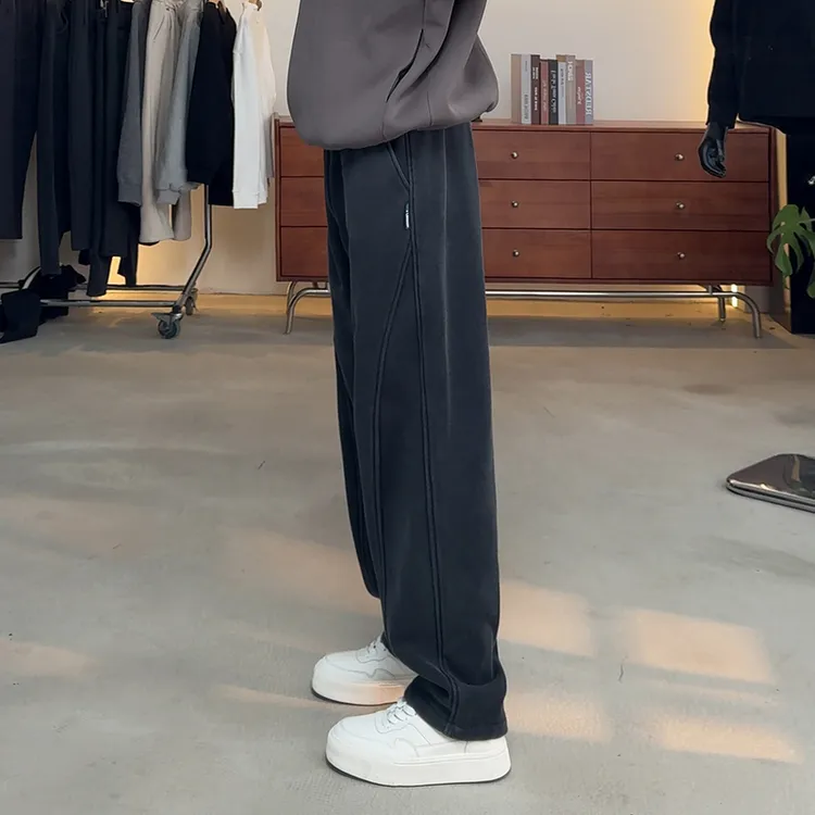 碳素磨毛重磅卫裤男士秋冬香蕉裤阔腿显瘦百搭弯刀裤直筒休闲裤子