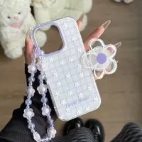 imd圆边】紫色格纹洋甘菊小花包相机键防摔适用于苹果16/15温柔