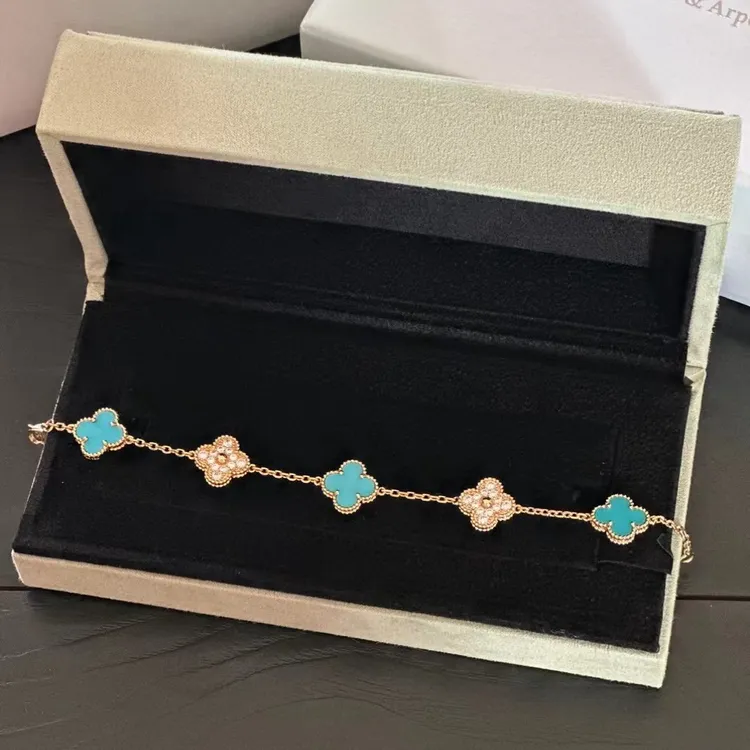 合金手链 2439【限定蓝间钻四叶草五花】好运富贵净化能量手链