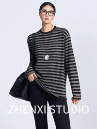 ZHENXI【慵懒长款羊毛衫】高个子穿搭针织条纹套头毛衫25QDFZ0055