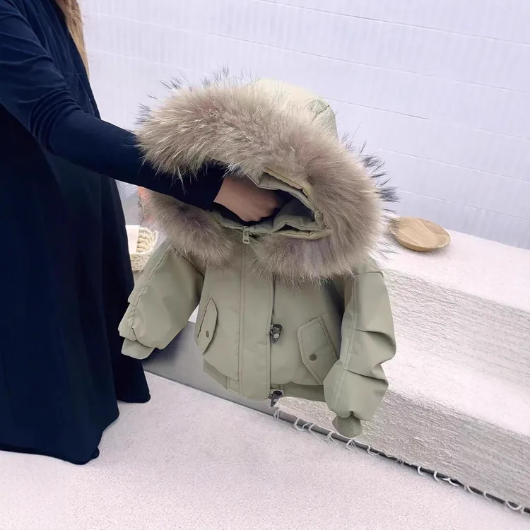 儿童羽绒服2025冬季新款韩版连帽兔子羽绒服男女童保暖羽绒外套