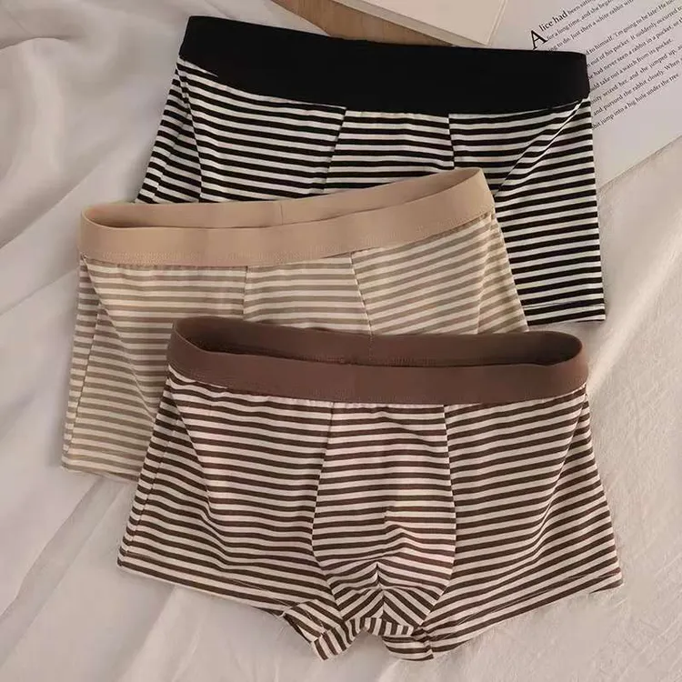 男士内裤纯棉四角条纹舒适透气青少年平角裤宽松中腰男款个性简约
