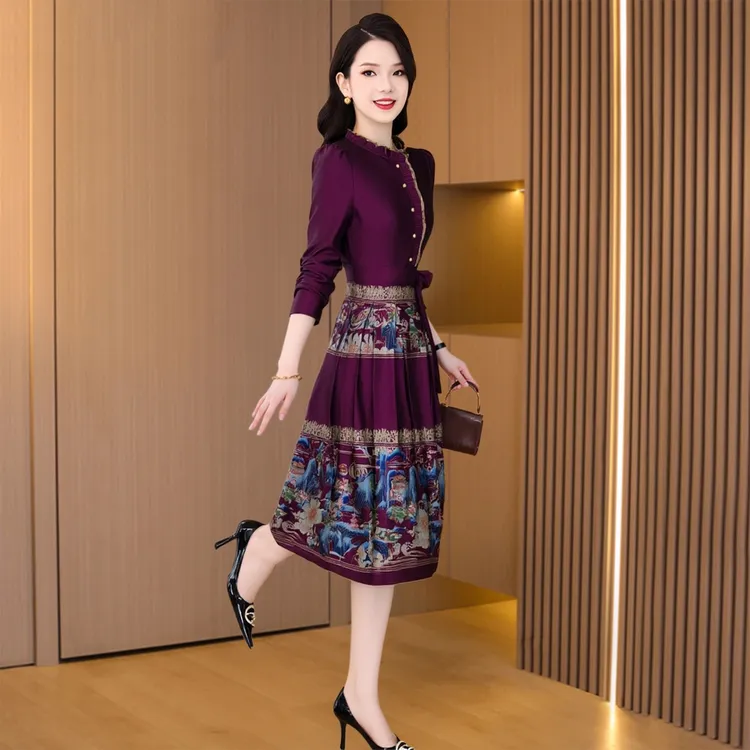 喜婆婆婚宴国风气质连衣裙女2025早秋新款十三行爆轻奢高级感裙子