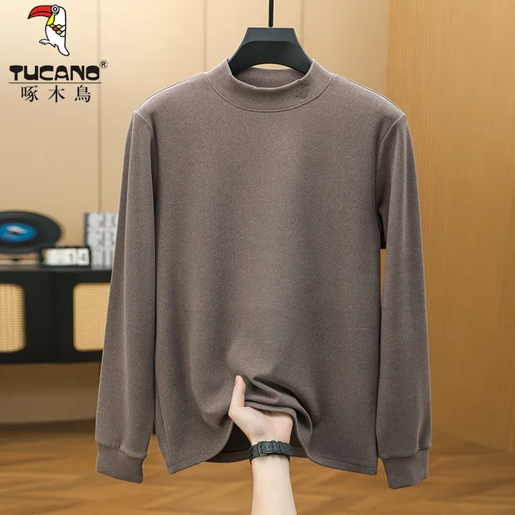 石墨烯半高领加厚打底衫秋冬保暖御寒时尚休闲中领t恤男内搭上衣