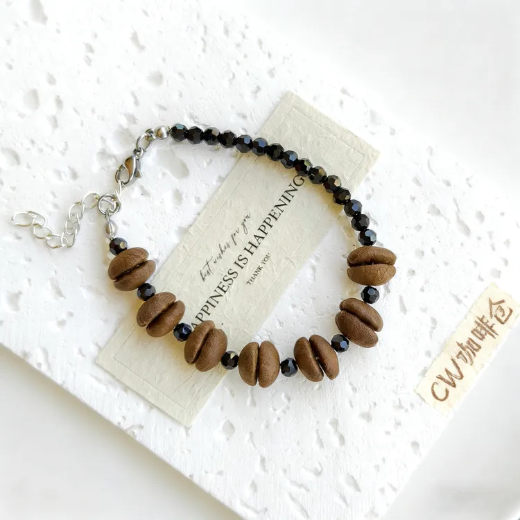 非金属亚克力手链 真咖啡豆手链手串百搭女生小众设计高级感手饰