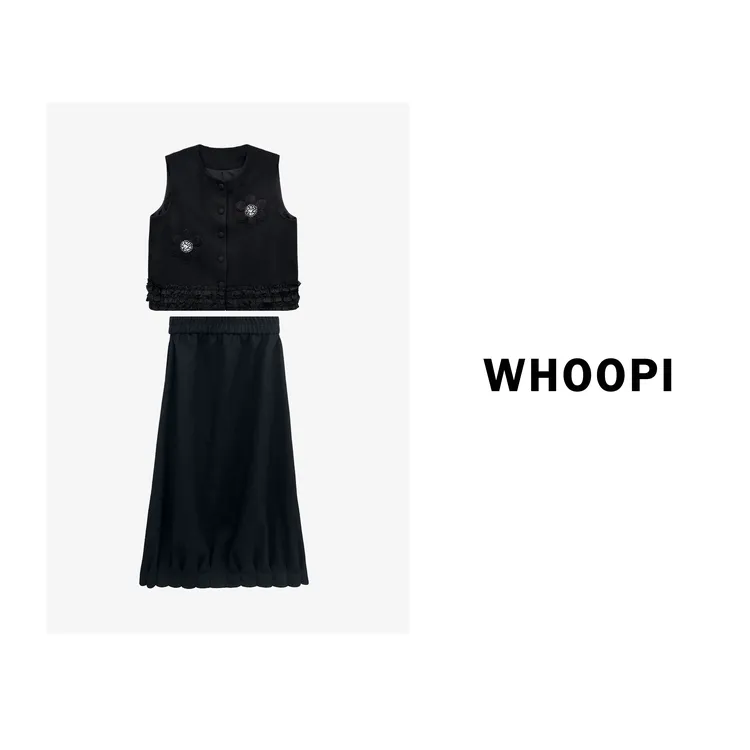 【Whoopi】【古韵花语】重磅设计立体花朵羊毛马甲+半身裙套装