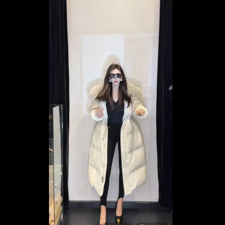 XIA.【权贵】90白鸭绒长款收腰羽绒服狐狸毛真毛【8827】