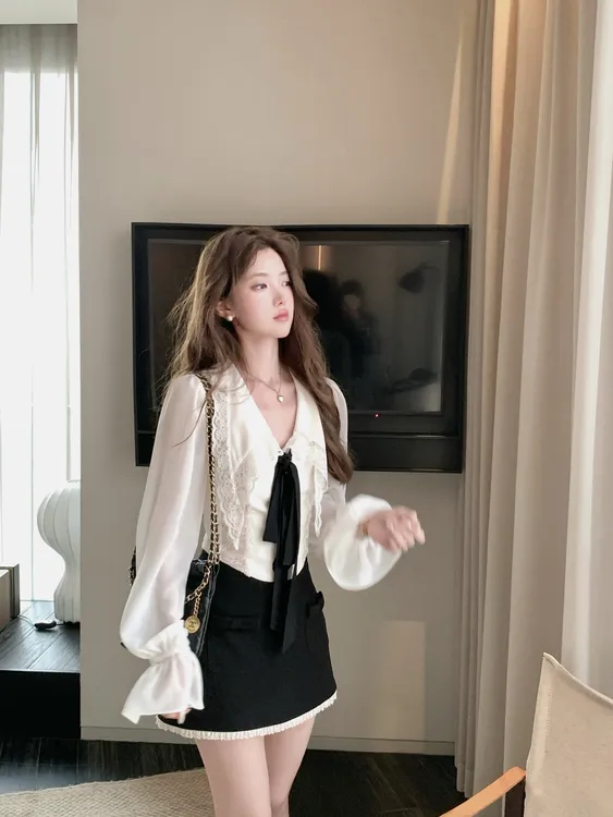 法式衬衫西装百搭时尚套装拼接休闲风街头风少女风显瘦时尚百搭