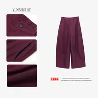 YUNSHUIHE/云水禾新中式纯色单层纯棉半松紧腰阔腿裤