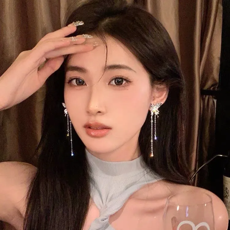 合金亚克力耳饰 耳丁液态超仙女耳饰耳环耳钉蝴蝶高级感流苏女式