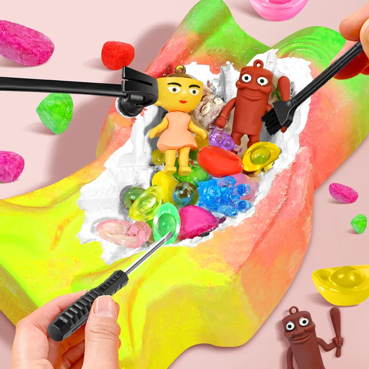 外国ai山海经木棍人考古挖掘玩具儿童手工diy挖宝石盲盒小学生男