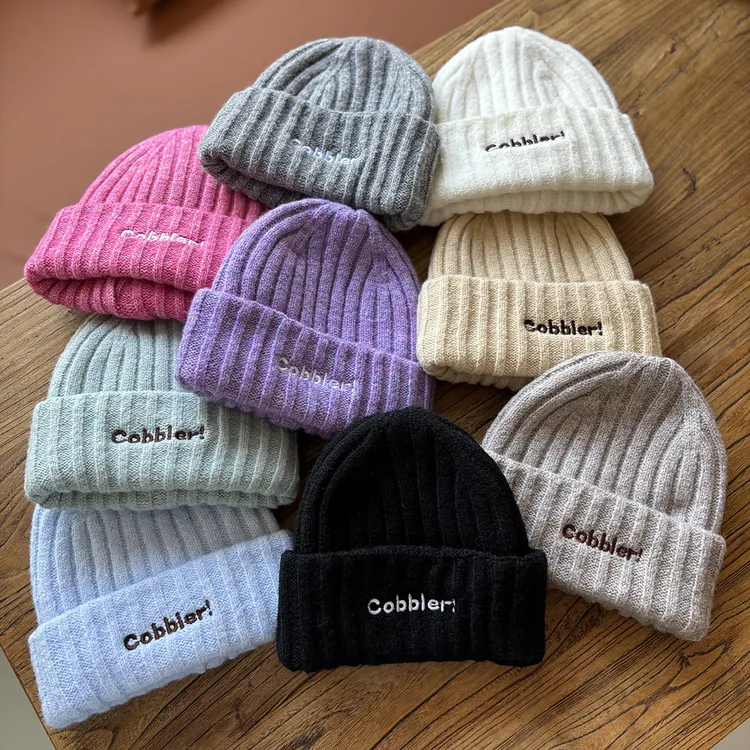 儿童帽子秋冬款时尚针织帽保暖宝宝帽子英文刺绣儿童毛线帽
