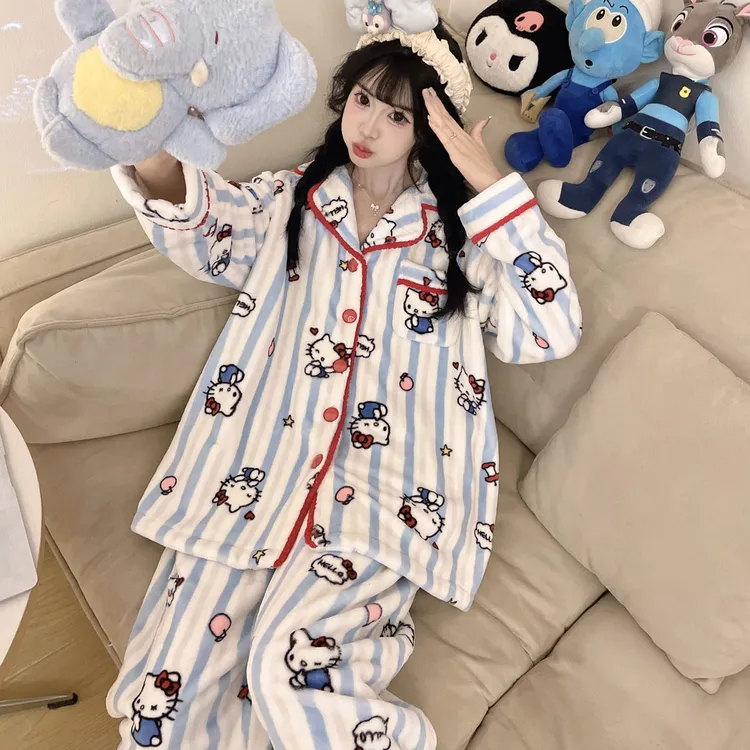 睡衣女款冬季珊瑚绒加绒加厚保暖可爱套装冬天法兰绒家居服可外穿
