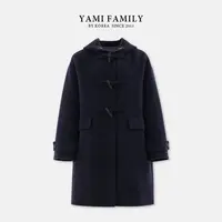 YM 85035 休闲冬季时尚牛角扣中长款大衣羊毛外套女时尚休闲