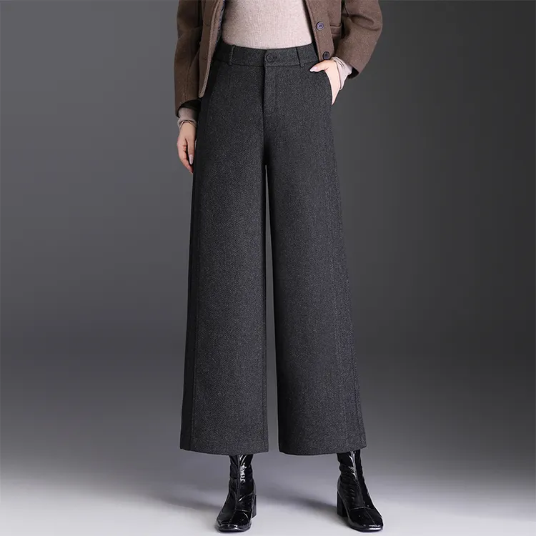 时尚羊毛呢九分直筒裤女秋冬2025新款显瘦小个子通勤百搭休闲裤子