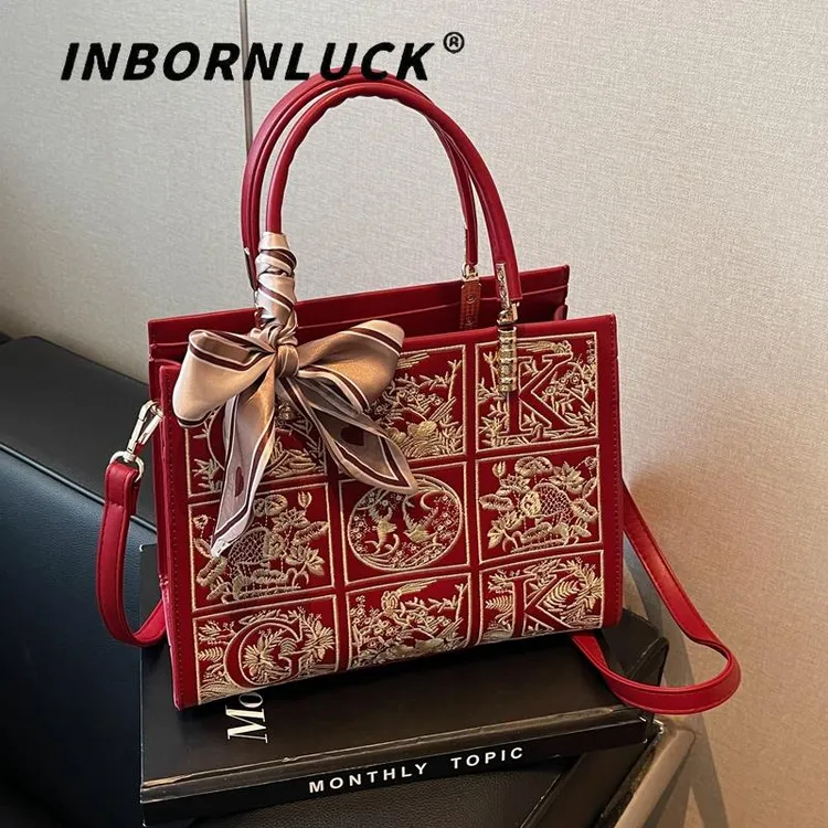 新中式国风刺绣红色包包女包大容量结婚包斜挎婚礼手提包手拎包