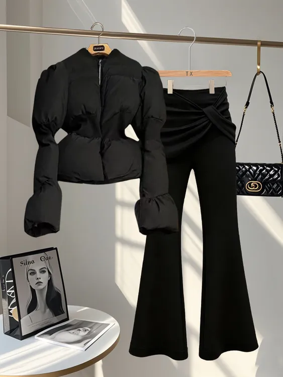 设计感小众时尚套装2025秋冬新款轻奢休闲气质棉服休闲裤子女套装