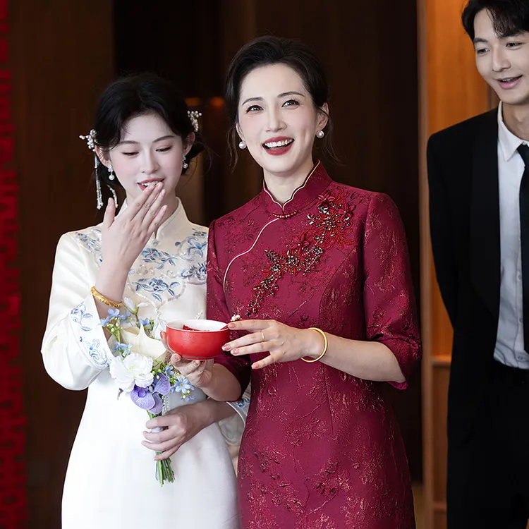 喜嘉喜高端妈妈喜婆婚宴礼服显瘦结婚夏装婚礼妈妈装旗袍1564