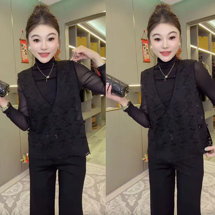 高端网红爆款新中式马甲女2025早春新款重工提花套头V领显瘦背心