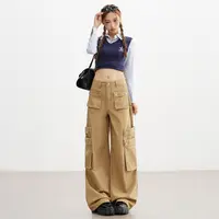 卡其色高腰工装牛仔裤女爆款2025年秋装新款女士休闲直筒阔腿裤子