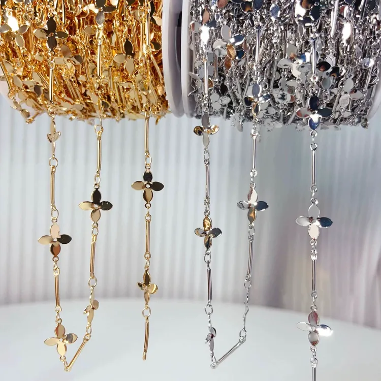 金属保色连接棒扭花四叶草流苏链条 diy古风饰品耳饰项链手链配件