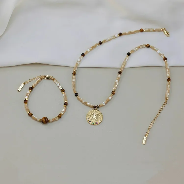 非金属贝壳项链 《知饰氛子》秋冬美拉德虎眼石项链时尚贝母锁骨链