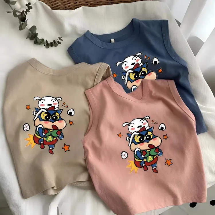 男女童童装夏季儿童无袖T恤中小童宝宝可爱卡通小新外穿休闲背心t