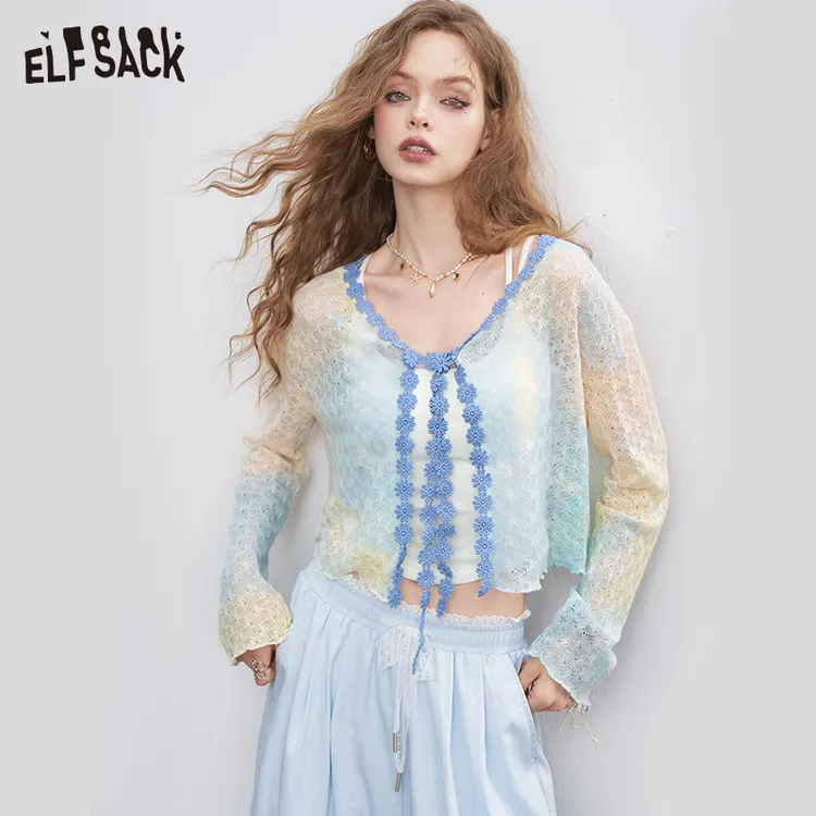 妖精的口袋撞色针织开衫女2025年夏季新款设计感薄款罩衫外搭上衣