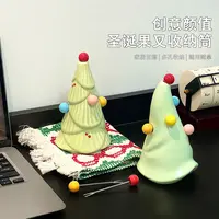 创意圣诞树果叉套装家用不锈钢叉水果签陶瓷收纳罐高颜值装饰摆件