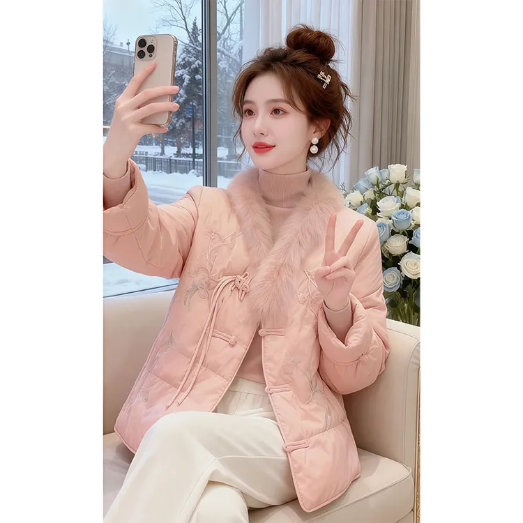兹伊翰【绝代风华】新中式提花刺绣盘扣棉服女2025冬季新款时尚棉衣